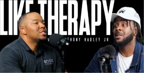 Kelsey Wilson recording a guest appearance on the …Like Therapy podcast with Anthony Hadley Jr